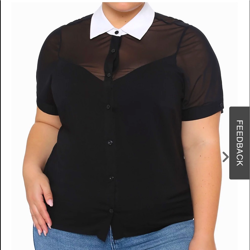 NWT HOT TOPIC MESH TOP WITH WHITE COLLAR